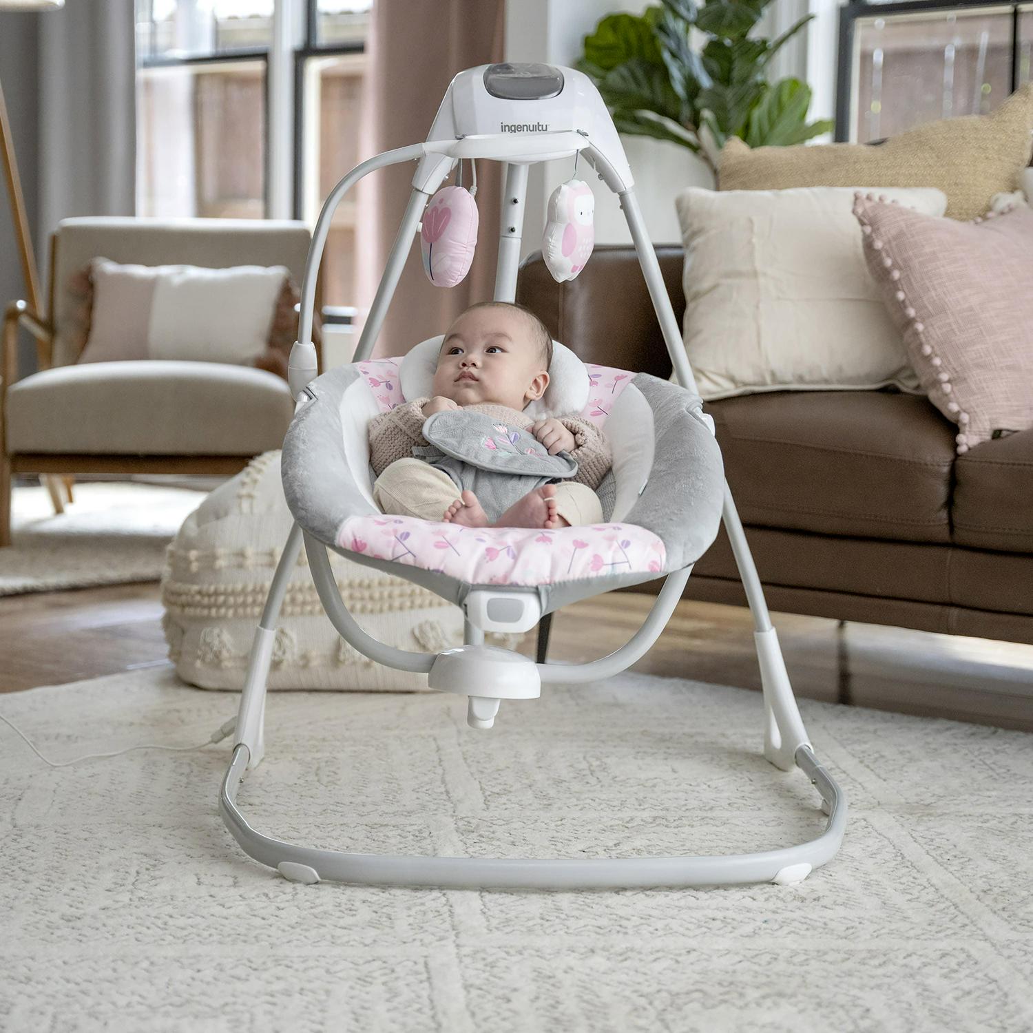 Ingenuity SimpleComfort Multi-Direction Compact Baby Swing with Vibrating Seat, For Infants, Unisex - Cassidy (Pink) - Image 8