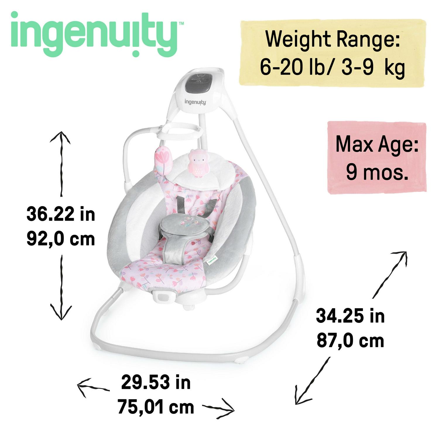 Ingenuity SimpleComfort Multi-Direction Compact Baby Swing with Vibrating Seat, For Infants, Unisex - Cassidy (Pink) - Image 15
