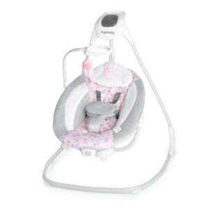 Ingenuity SimpleComfort Multi-Direction Compact Baby Swing with Vibrating Seat, For Infants, Unisex - Cassidy (Pink)