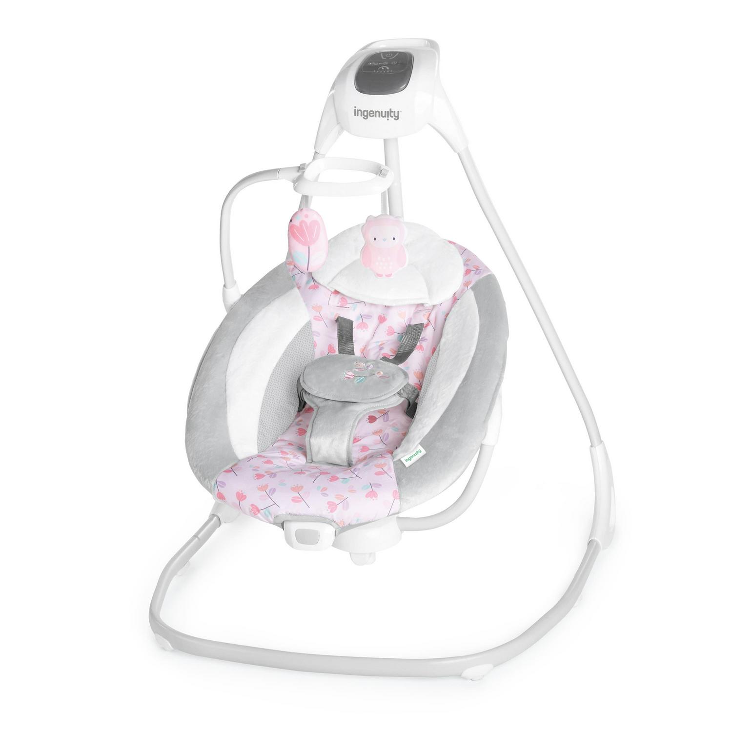 Ingenuity SimpleComfort Multi-Direction Compact Baby Swing with Vibrating Seat, For Infants, Unisex - Cassidy (Pink)