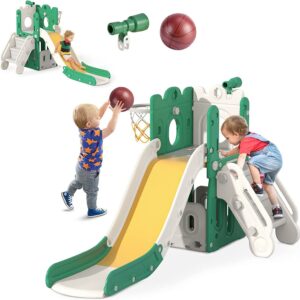 Inolait Kids Slide for Toddlers Age 1-6 Indoor Outdoor Slide and Climbing Playset with Basketball Hoop