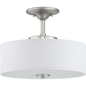 Progress Lighting Inspire 1-Light LED Semi-Flush Mount in Graphite with Summer Linen Shade