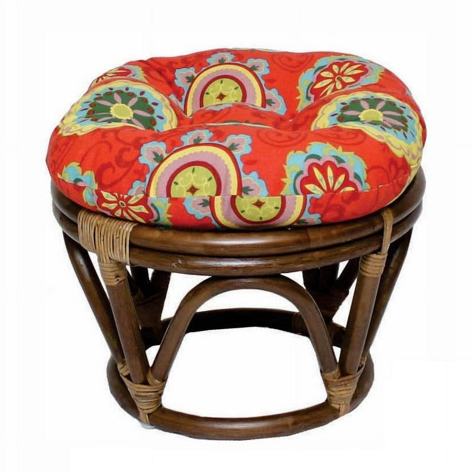 International Caravan Rattan Ottoman with Outdoor Fabric Cushion - Image 2