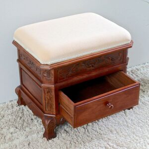 Windsor Carved Wood Upholstered Vanity Stool - Walnut