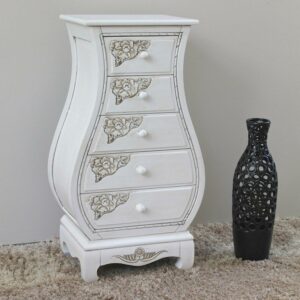 Windsor Antique White Carved Wood Five Drawer Bombay - Antique White
