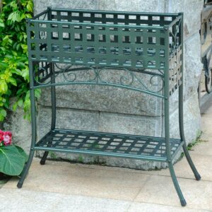 Mandalay Rectangular Iron Plant Stand - Hammered Verdi Gris
