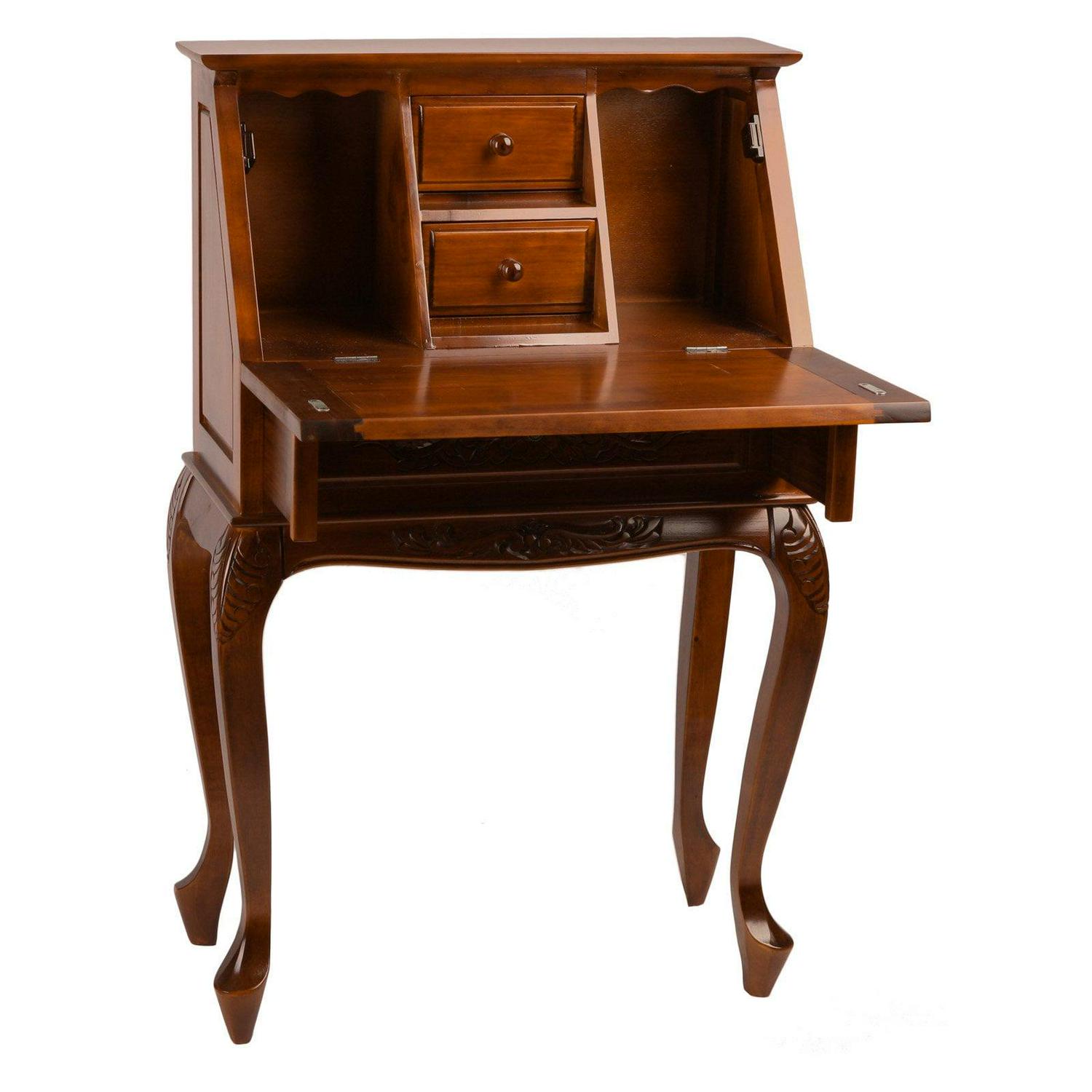 Windsor Carved Wood Hard Wood Small Secretary Desk - Walnut - Image 2
