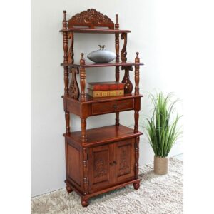 Windsor Carved Wood One-drawer 4-tier Bookshelf - Walnut