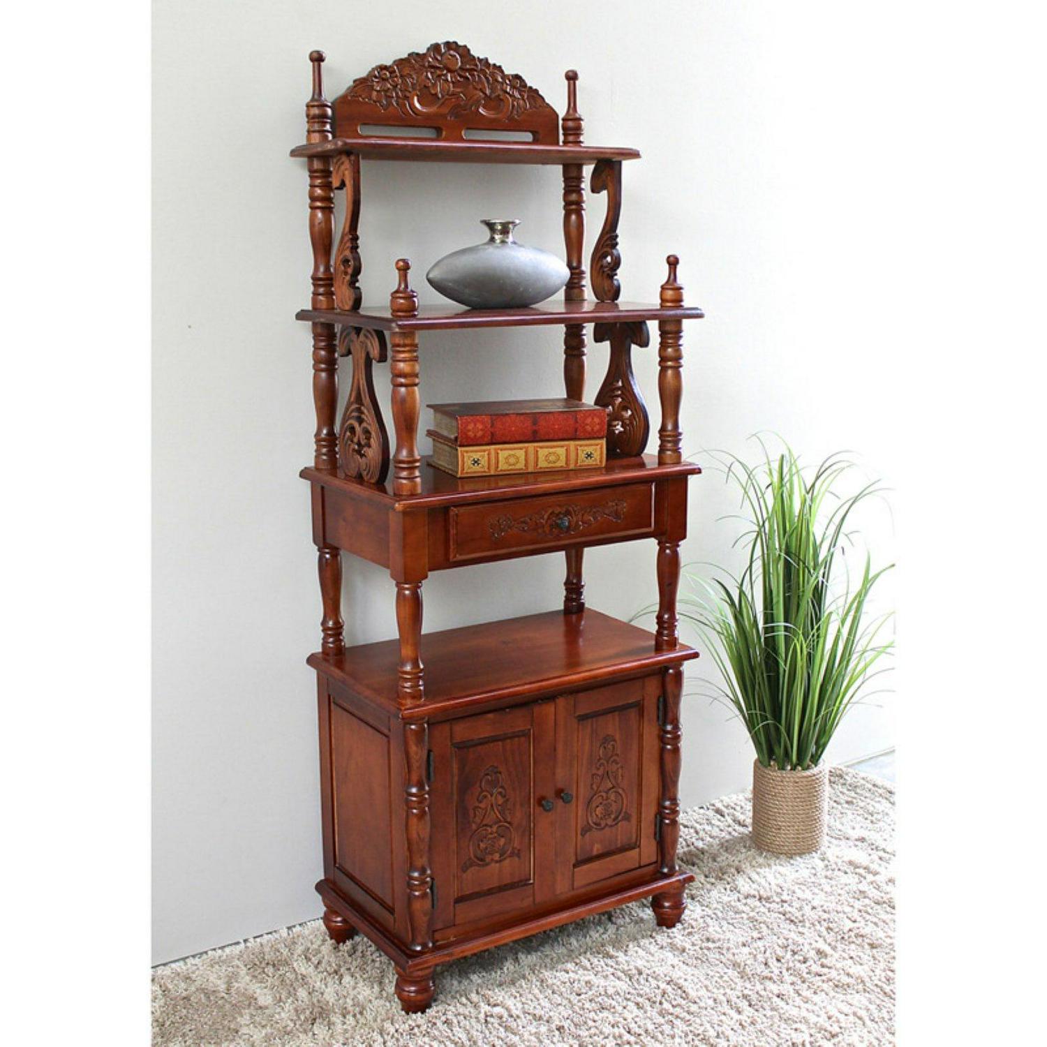 Windsor Carved Wood One-drawer 4-tier Bookshelf - Walnut