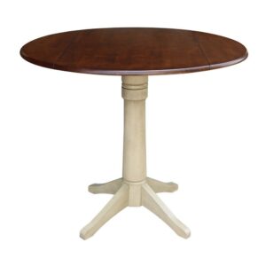 42" Round Dual Drop Leaf Pedestal Table - 36.3"H Almond Espresso Finish