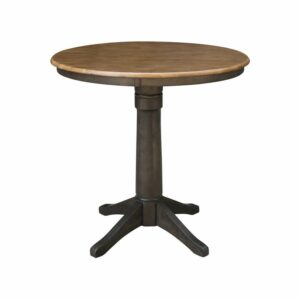 30" Round Top Solid Wood Pedestal Table in Hickory/Washed Coal - Counter Height
