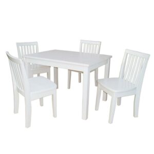 International Concepts Indoor Kids Wood Table with 4 Mission Chairs in White- 5 Piece Set