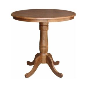 36" Solid Wood Round Top Pedestal Table in Distressed Oak - 35.1" Height