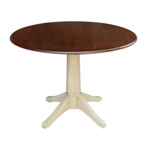 42" Round Dual Drop Leaf Pedestal Table - 30.3"H Almond Espresso Finish