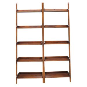 Lean To Shelf Units With 5 Shelves in Espresso - Set of 2 Pieces