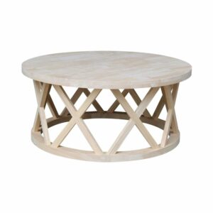 International Concepts Round Ceylon Solid Wood Coffee Table Unfinished