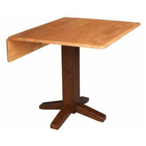 36" Square Wood Dual Drop Leaf Dining Table in Cinnamon and Espresso