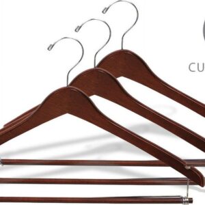 The Great American Hanger Company Curved Wooden Suit Hanger with Walnut Finish & Locking Pant Bar, 1/2 Inch Thick Hangers with Polished Chrome Swivel