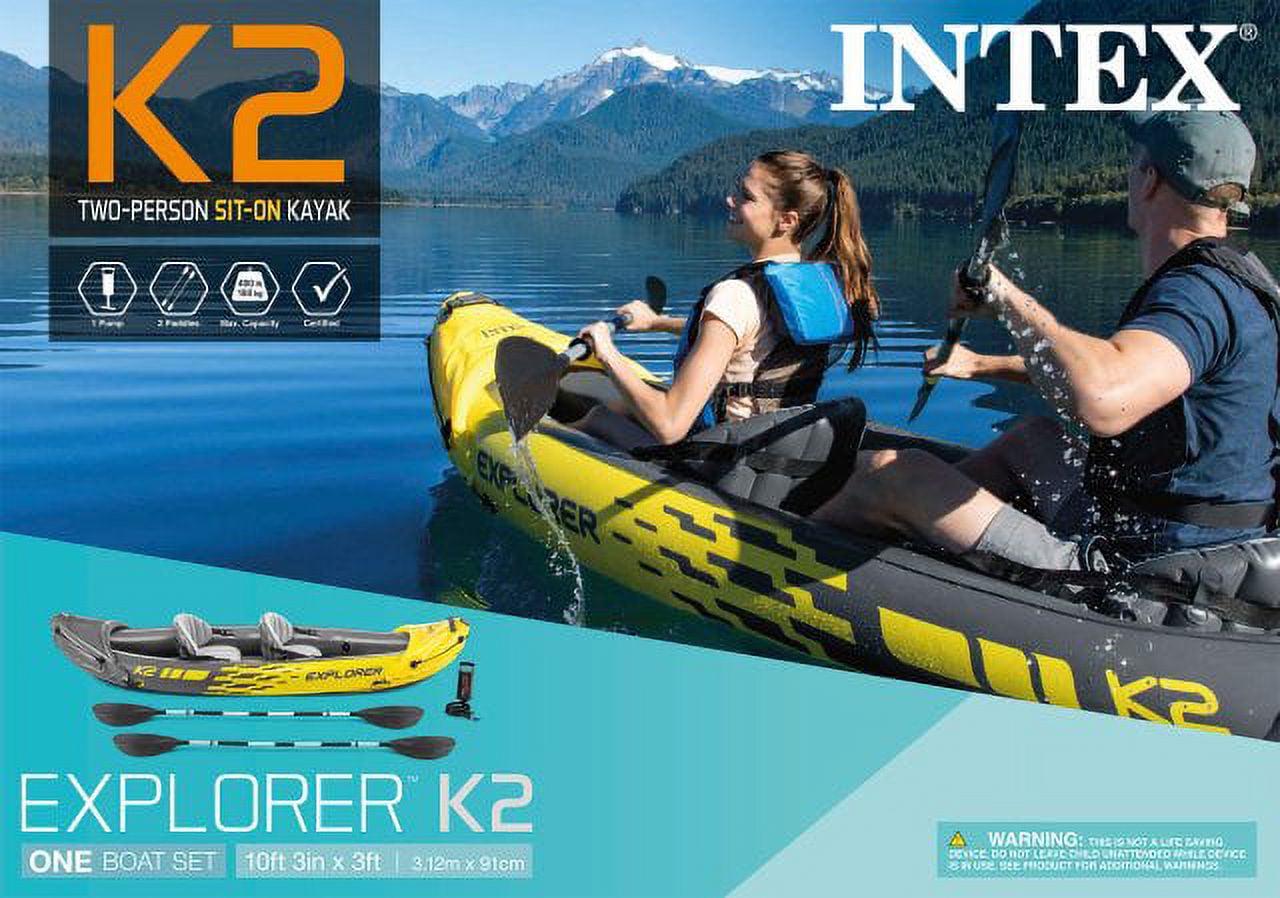 Intex Explorer™ K2 Inflatable Kayak - 2 Person Kayak Set - Includes Deluxe 86in Aluminum Oars, High-Output Pump, Carry Bag, and 2 Adjustable Seats - Image 2