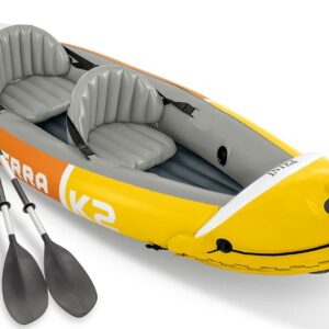 Intex Sierra K2 2-Person Inflatable Blow Up Fishing Kayak with Accessory Kit, Oars and Hand Pump