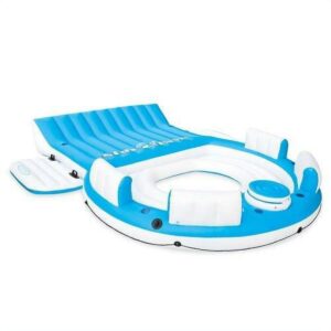 Intex: Splash 'n Chill Island - Inflatable Relaxation Lake Island Float, 145" x 125" x 20", Blue & White, Oversized Water Float Has Seating For Multiple People, Built-In Cupholders, Built-In Cooler