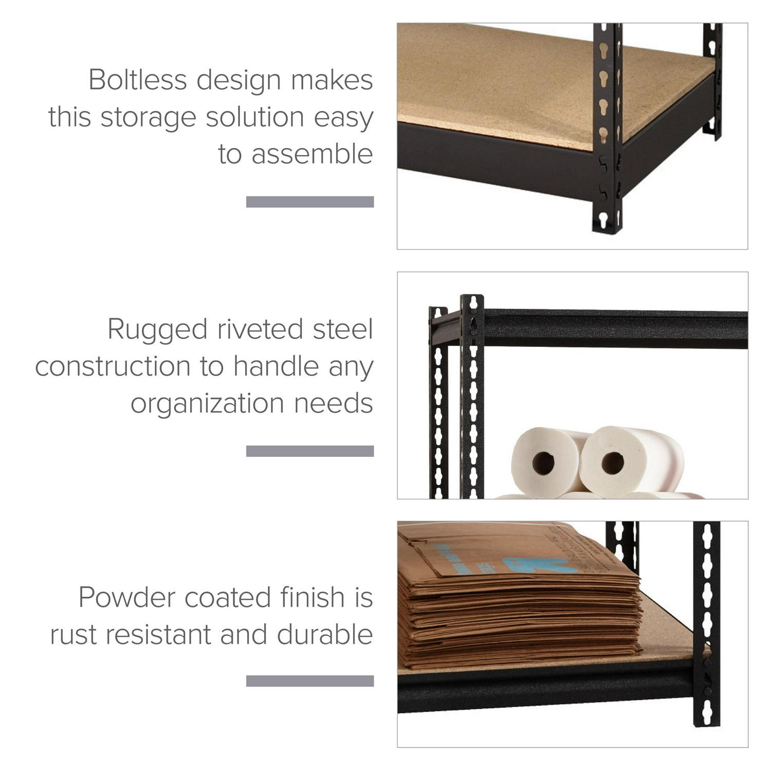 Iron Horse 2300 Riveted Steel Shelving 5-Shelf Unit, 18D x 36W x 72H, Black - Image 8