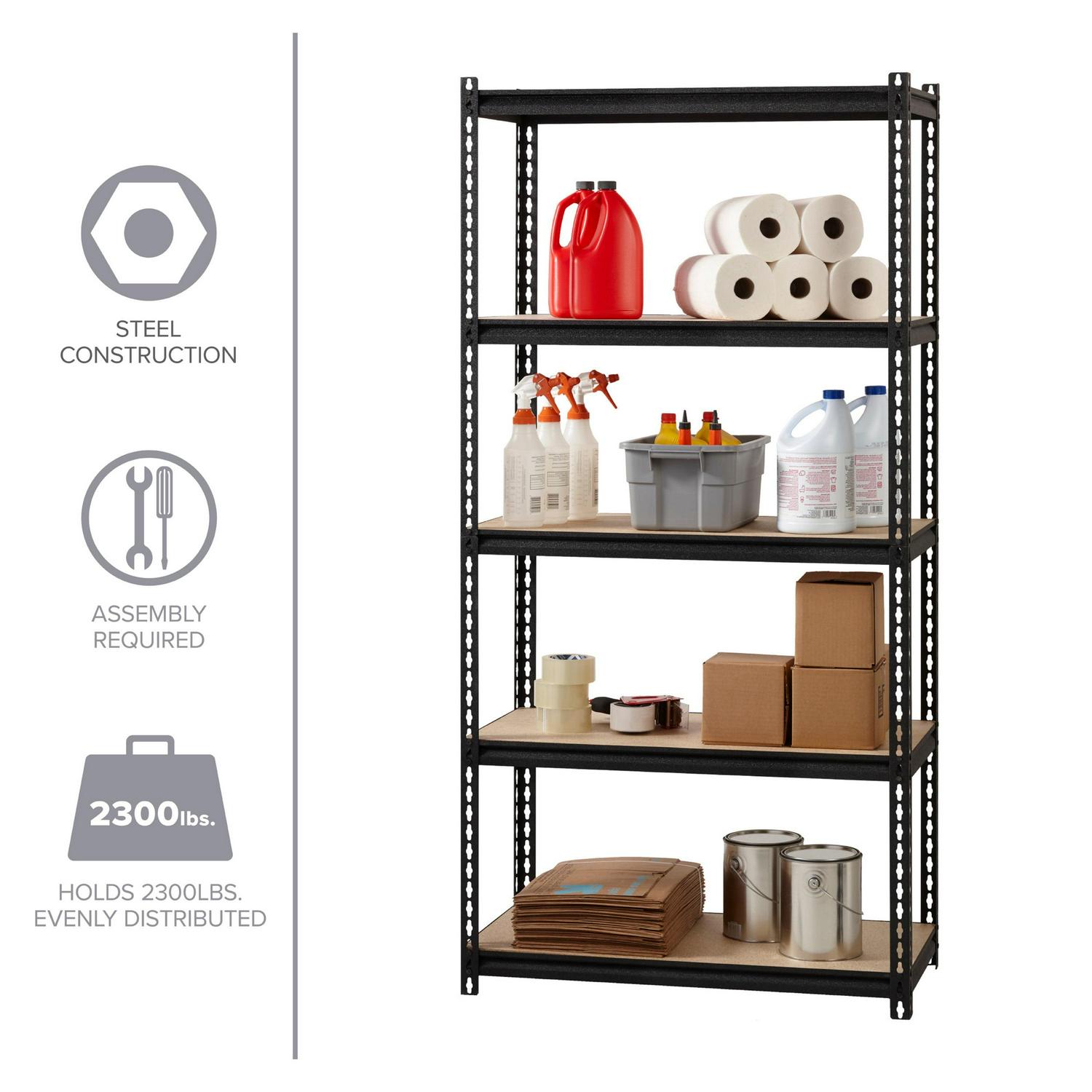 Iron Horse 2300 Riveted Steel Shelving 5-Shelf Unit, 18D x 36W x 72H, Black - Image 11