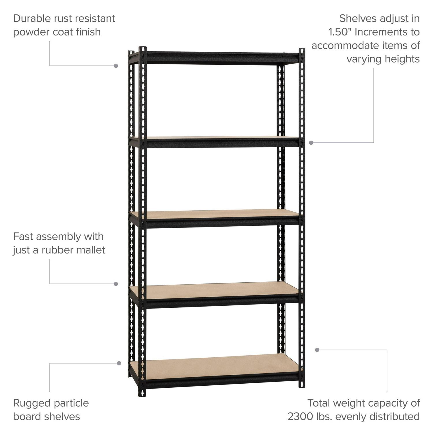 Iron Horse 2300 Riveted Steel Shelving 5-Shelf Unit, 18D x 36W x 72H, Black - Image 9