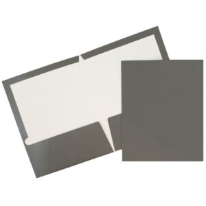 JAM Paper Glossy Two Pocket Folders, Grey, 100/Pack