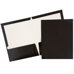 JAM Paper Glossy Two Pocket Folders, Black, 100/Pack