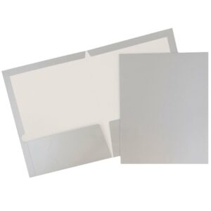 JAM Paper Glossy Two Pocket Folders, Silver, 100/Pack