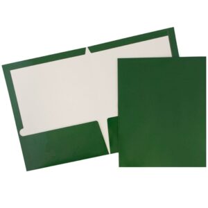 JAM Paper & Envelope Glossy Two Pocket Folders, Green, 50/Pack