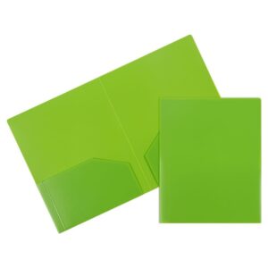 JAM Paper Heavy Duty Plastic Two Pocket Presentation Folders, Lime Green, 108/pack