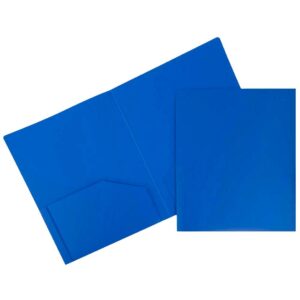 JAM Paper Heavy Duty Plastic Two Pocket Presentation Folder, Blue, 108/pack