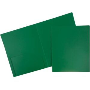 JAM Paper Heavy Duty Plastic Two Pocket Presentation Folders, Solid Green, 108/pack