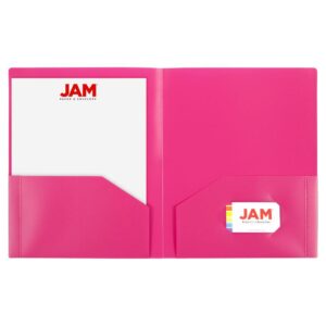 JAM Paper Heavy Duty Plastic Two Pocket Presentation Folders, Fuchsia Pink, 108/pack