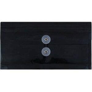JAM Paper #10 Plastic Business Envelope with Button and String Tie Closure, 5 1/4 x 10, Black, 108/pack
