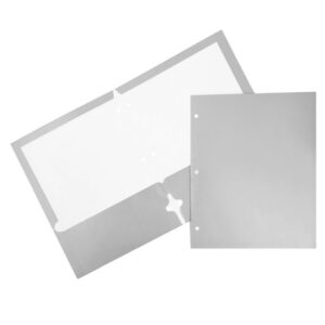 JAM Paper Glossy 3 Hole Punch Folders, Silver, 100/Pack