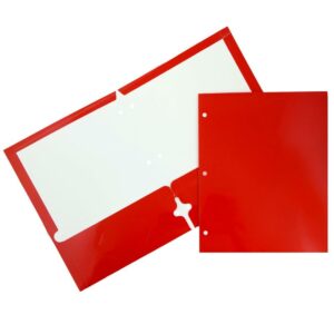 JAM Paper Glossy 3 Hole Punch Folders, Red, 100/Pack