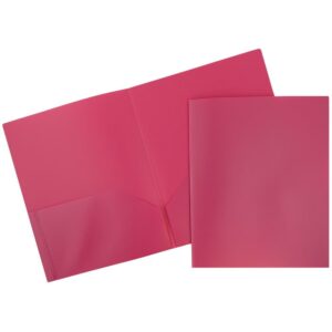 JAM Paper Plastic 2 Pocket School POP Folders, Fuchsia Hot Pink, Bulk 96/pack