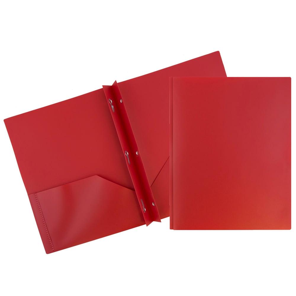 JAM Paper Plastic 2 Pocket School POP Folders with Metal Prongs Fastener Clasps, Red, Bulk 96/Pack
