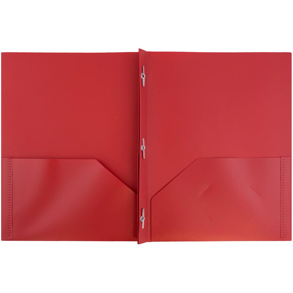 JAM Paper Plastic 2 Pocket School POP Folders with Metal Prongs Fastener Clasps, Red, Bulk 96/Pack - Image 2