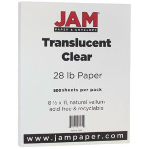JAM Translucent Paper, 8.5x11, 28lb Clear, 500/Pack