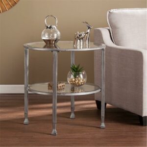 SEI Furniture Jaymes Round Glass Top Metal End Table in Silver