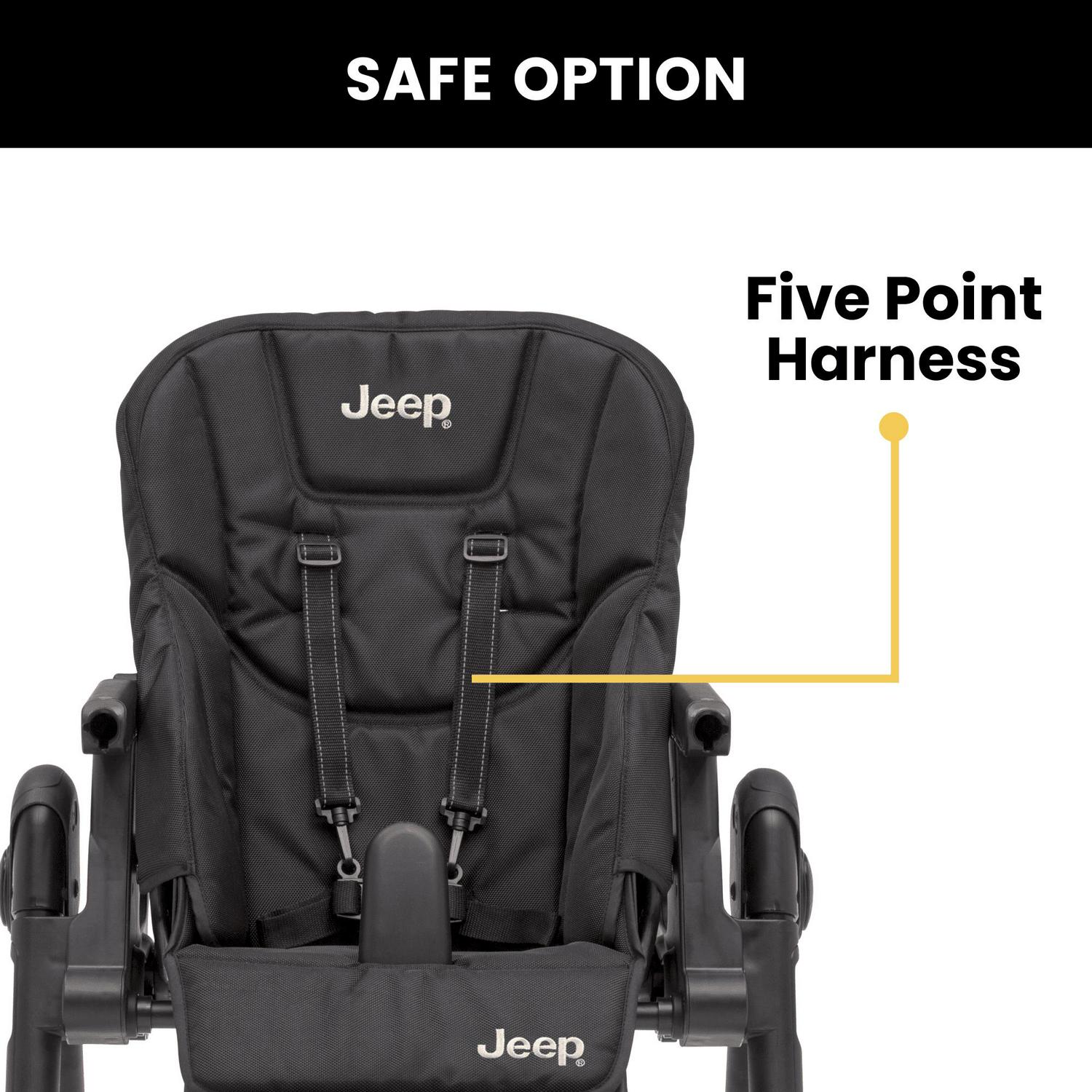 Jeep by Delta Children Classic Convertible 2-in-1 High Chair for Babies and Toddlers with Adjustable Height, Recline & Footrest - Dishwasher Safe Meal Tray, Black - Image 10