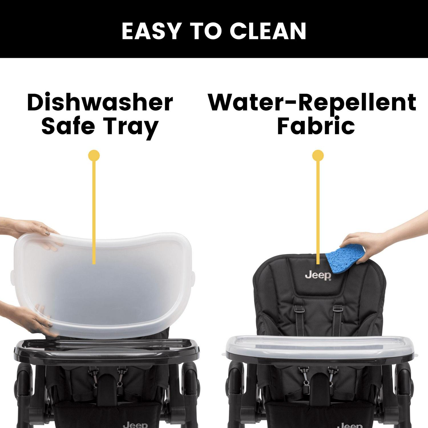 Jeep by Delta Children Classic Convertible 2-in-1 High Chair for Babies and Toddlers with Adjustable Height, Recline & Footrest - Dishwasher Safe Meal Tray, Black - Image 8