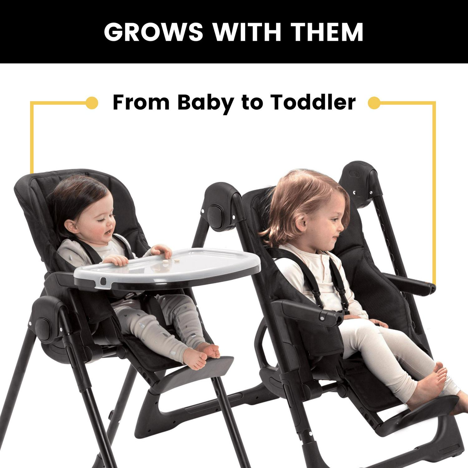 Jeep by Delta Children Classic Convertible 2-in-1 High Chair for Babies and Toddlers with Adjustable Height, Recline & Footrest - Dishwasher Safe Meal Tray, Black - Image 4