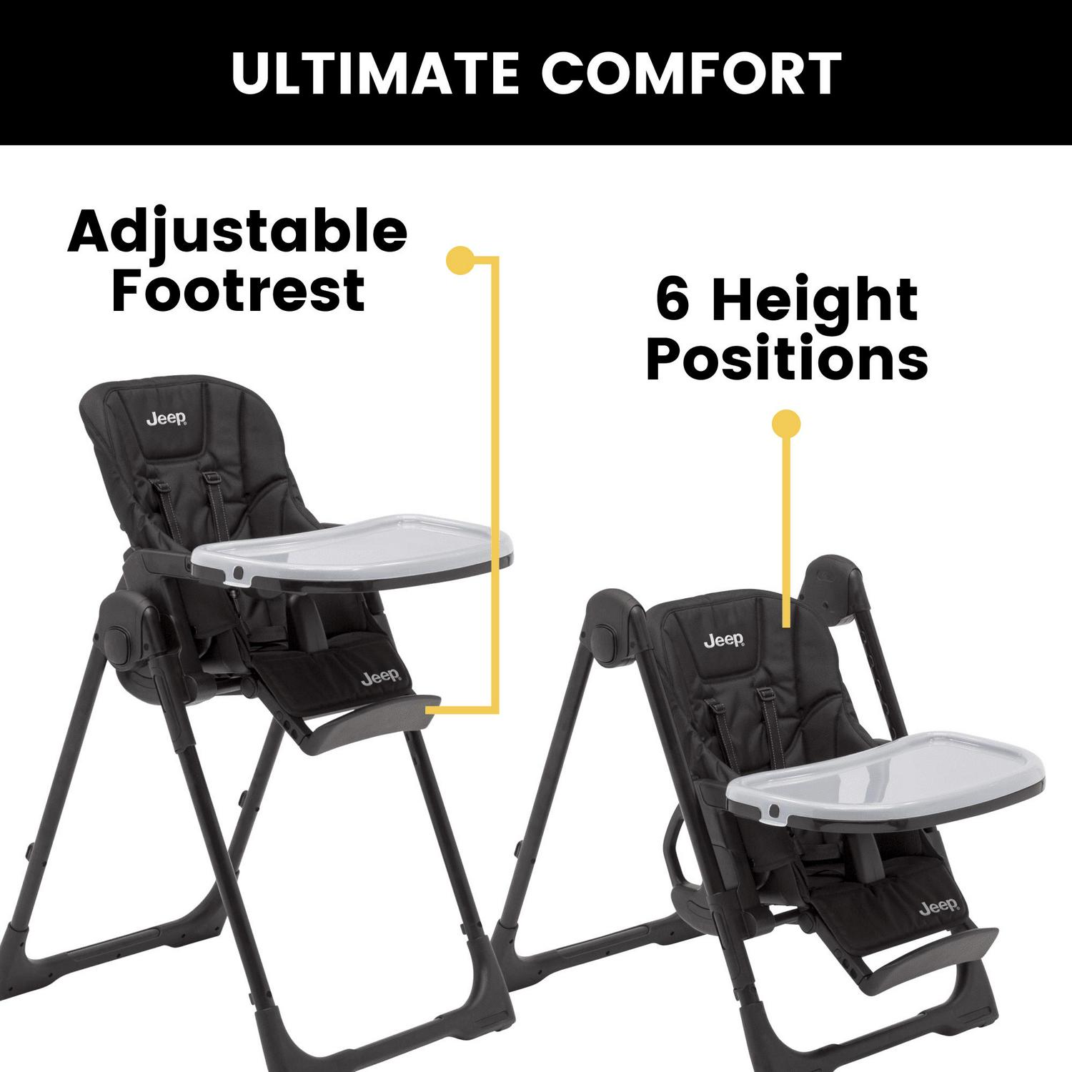 Jeep by Delta Children Classic Convertible 2-in-1 High Chair for Babies and Toddlers with Adjustable Height, Recline & Footrest - Dishwasher Safe Meal Tray, Black - Image 9