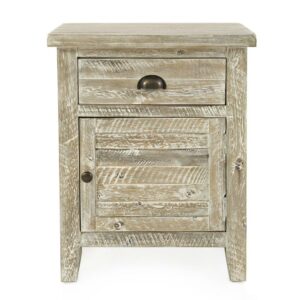 Jofran Artisan's Craft Rustic Farmhouse Distressed Solid Wood Accent Table with One Door and Storage Drawer