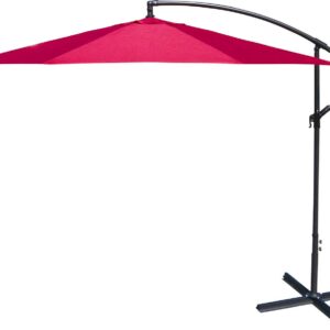 Jordan Manufacturing 8' Red Solid Octagon Folding Offset Cantilever Patio Umbrella with Crank Opening